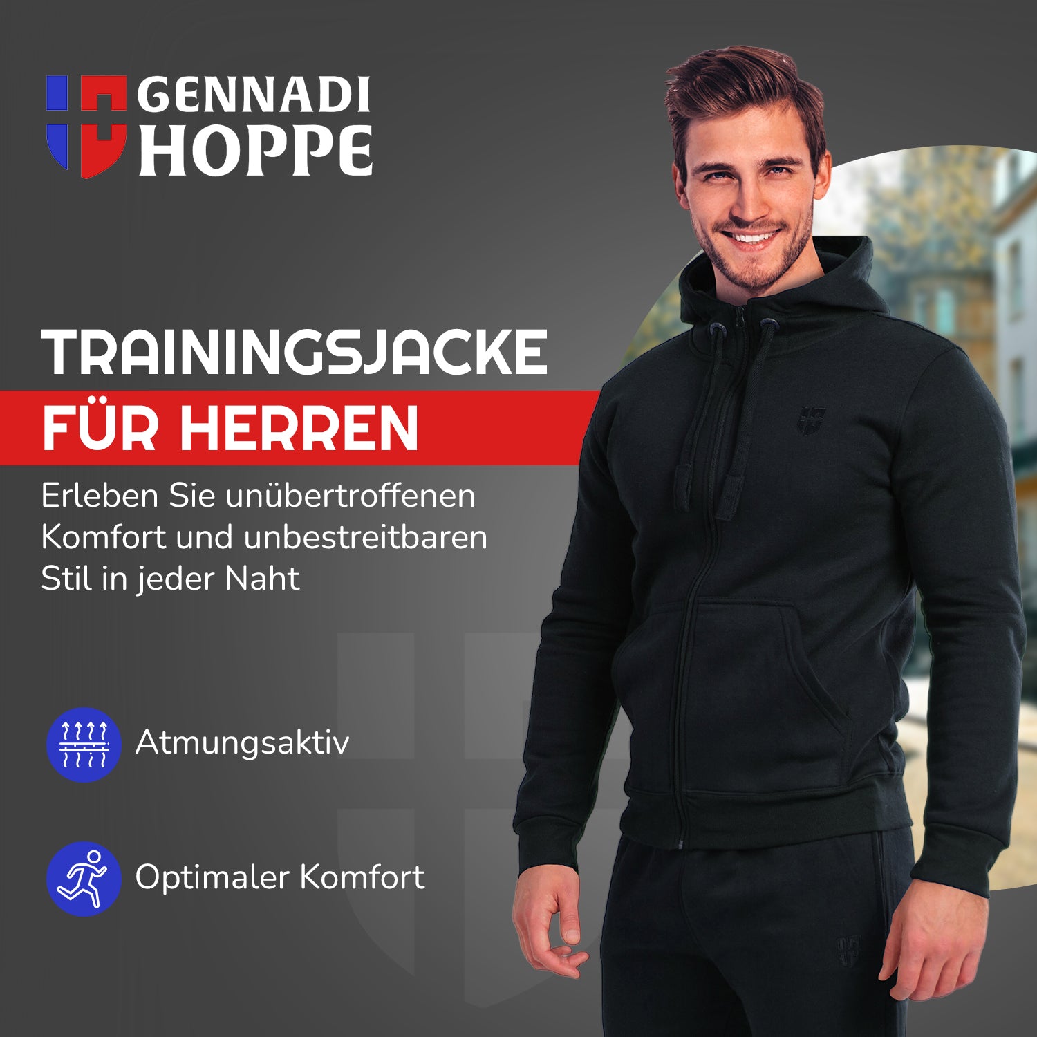 Gennadi Hoppe Herren Trainingsjacke Kapuzenjacke Joggingjacke