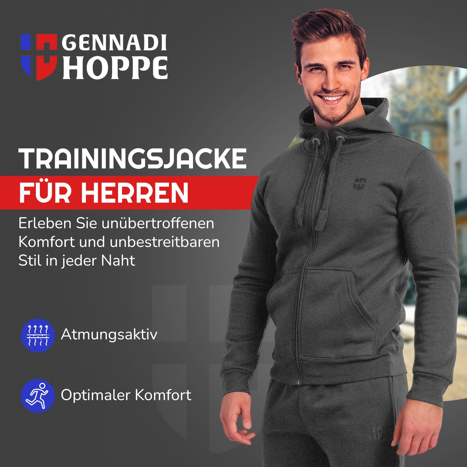 Gennadi Hoppe Herren Trainingsjacke Kapuzenjacke Joggingjacke