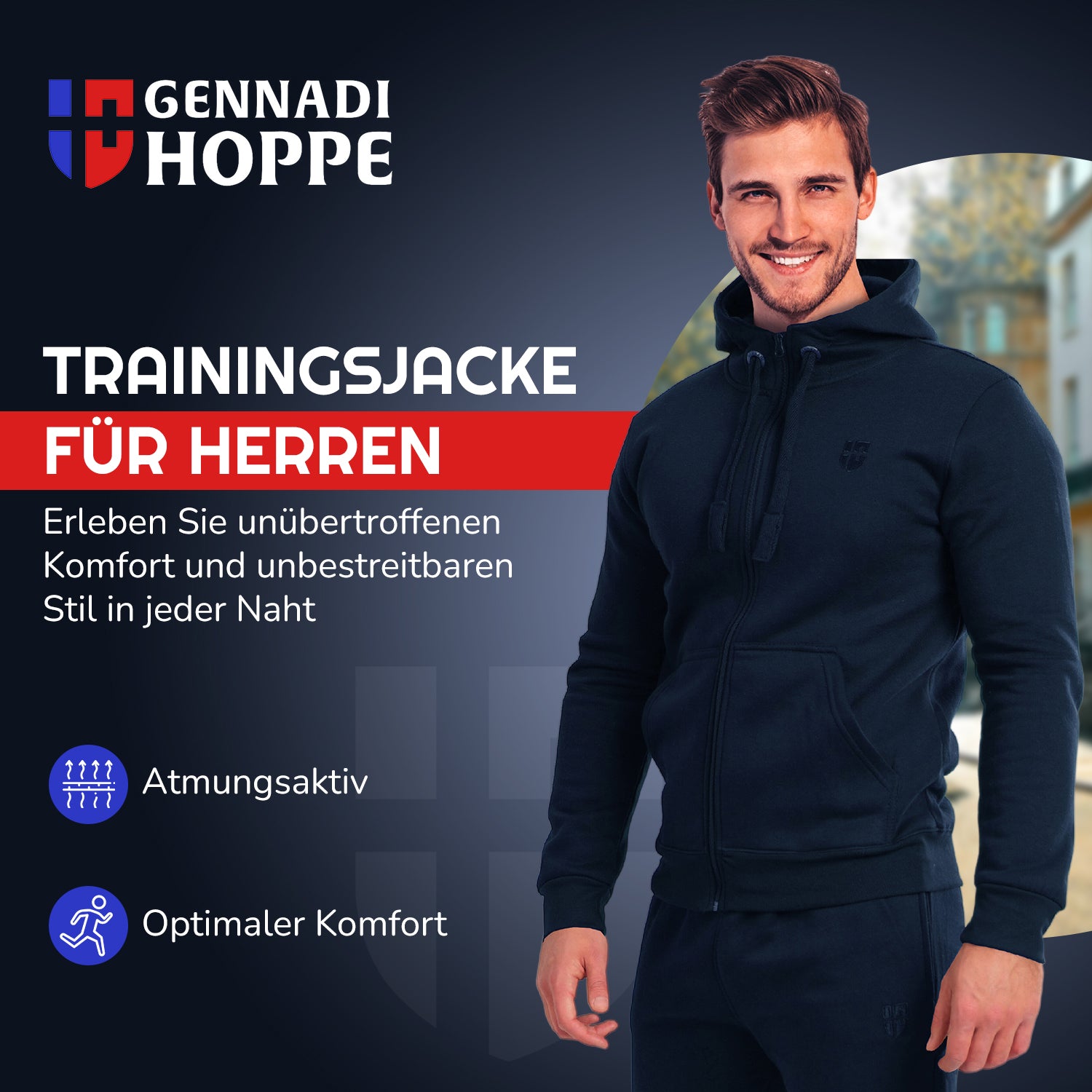 Gennadi Hoppe Herren Trainingsjacke Kapuzenjacke Joggingjacke