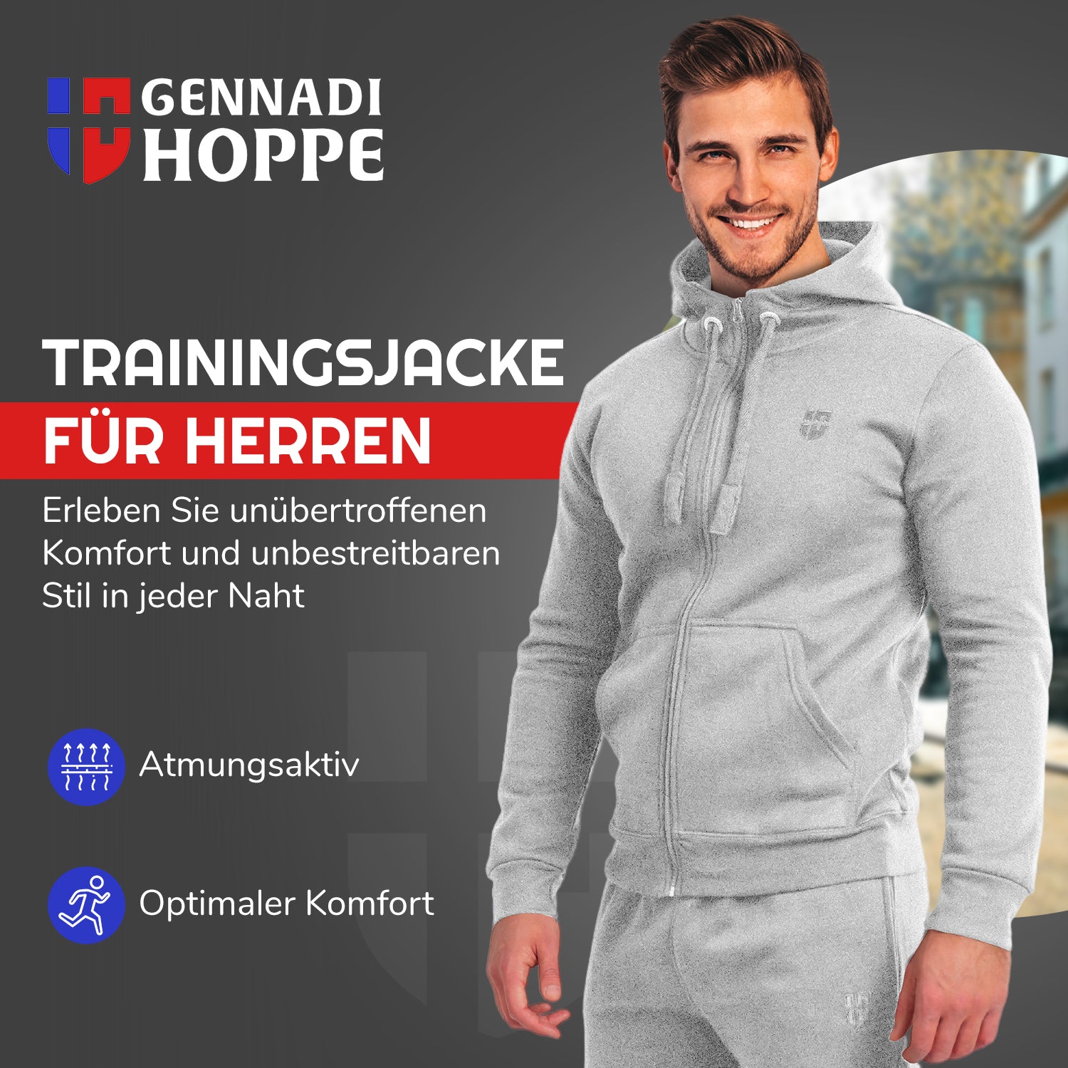 Gennadi Hoppe Herren Trainingsjacke Kapuzenjacke Joggingjacke