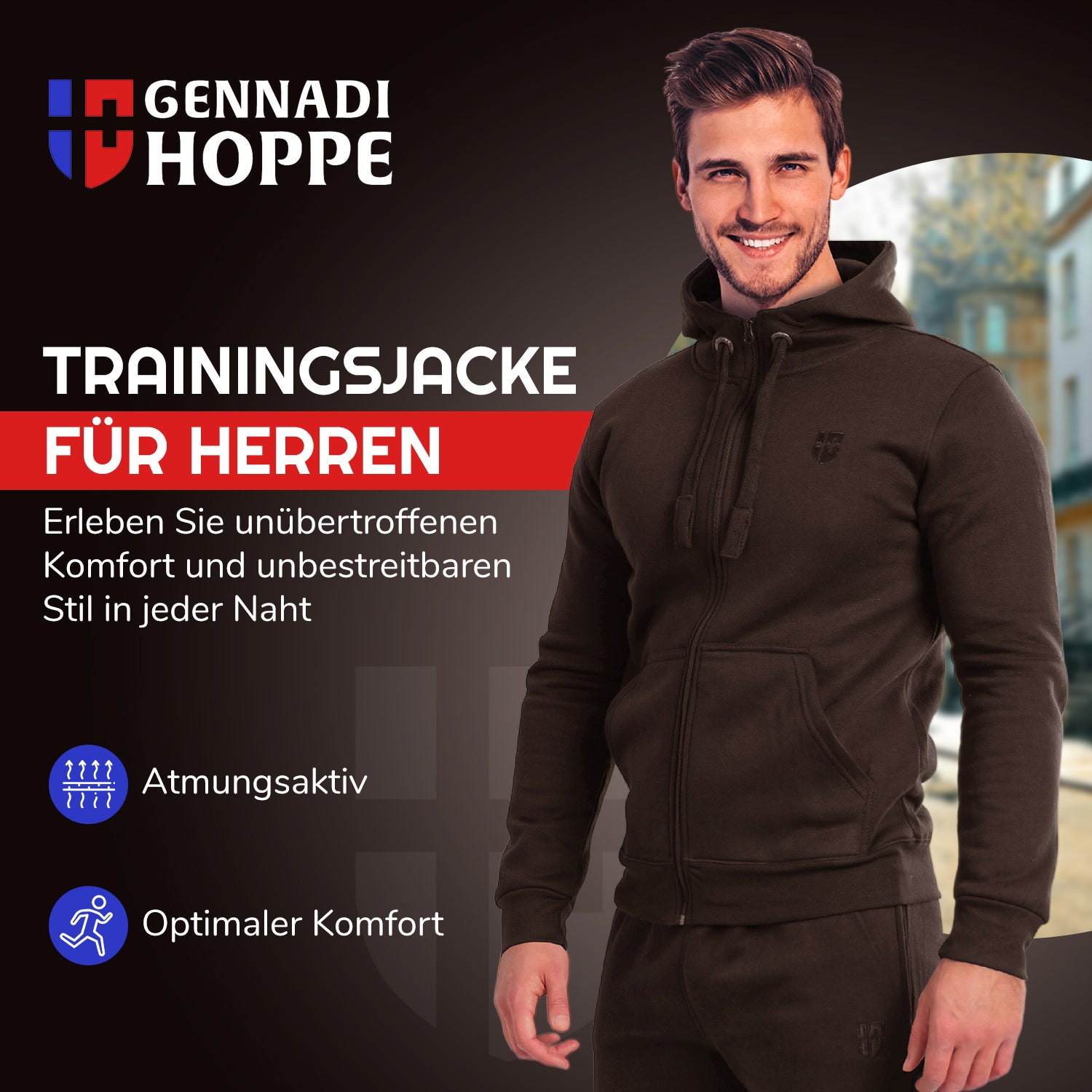 Gennadi Hoppe Herren Trainingsjacke Kapuzenjacke Joggingjacke