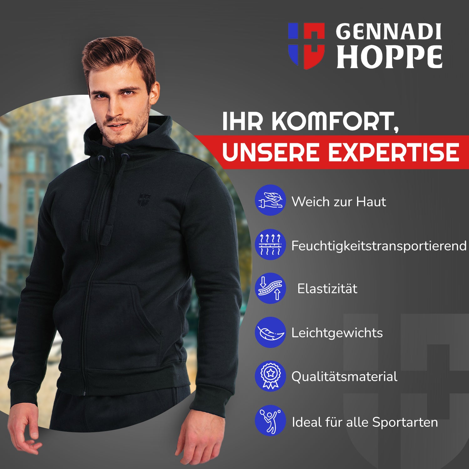 Gennadi Hoppe Herren Trainingsjacke Kapuzenjacke Joggingjacke