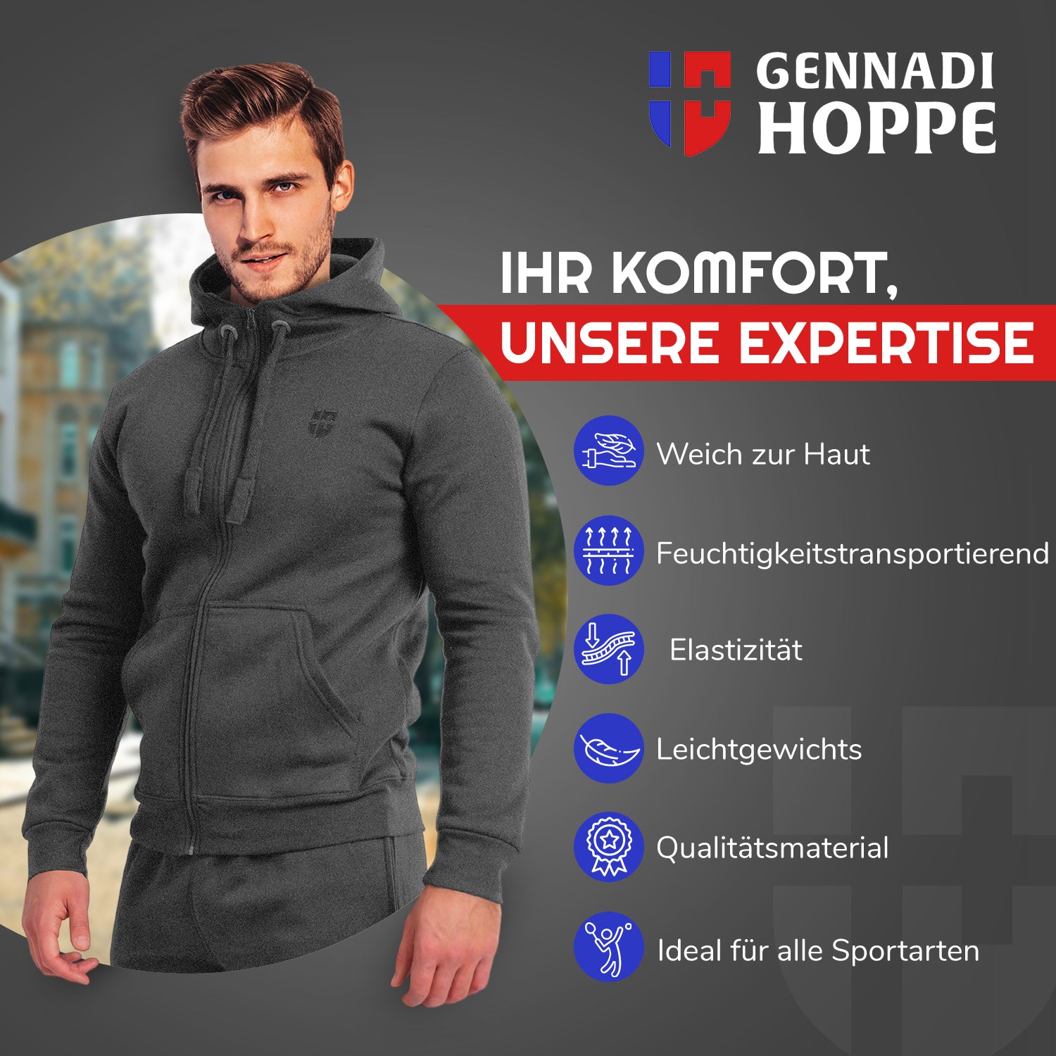 Gennadi Hoppe Herren Trainingsjacke Kapuzenjacke Joggingjacke