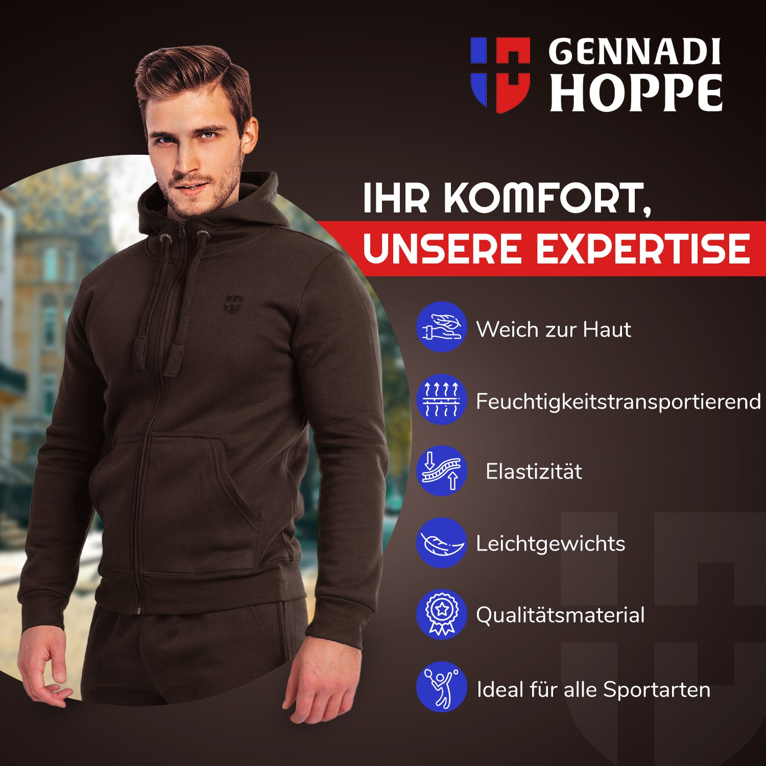 Gennadi Hoppe Herren Trainingsjacke Kapuzenjacke Joggingjacke