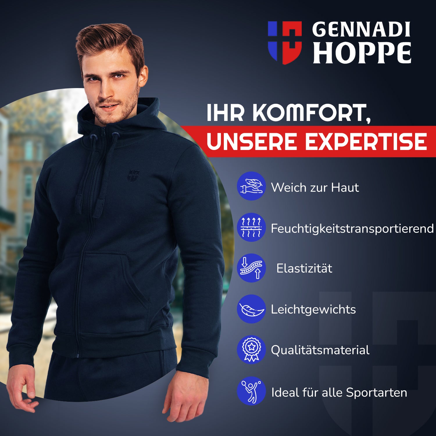 Gennadi Hoppe Herren Trainingsjacke Kapuzenjacke Joggingjacke