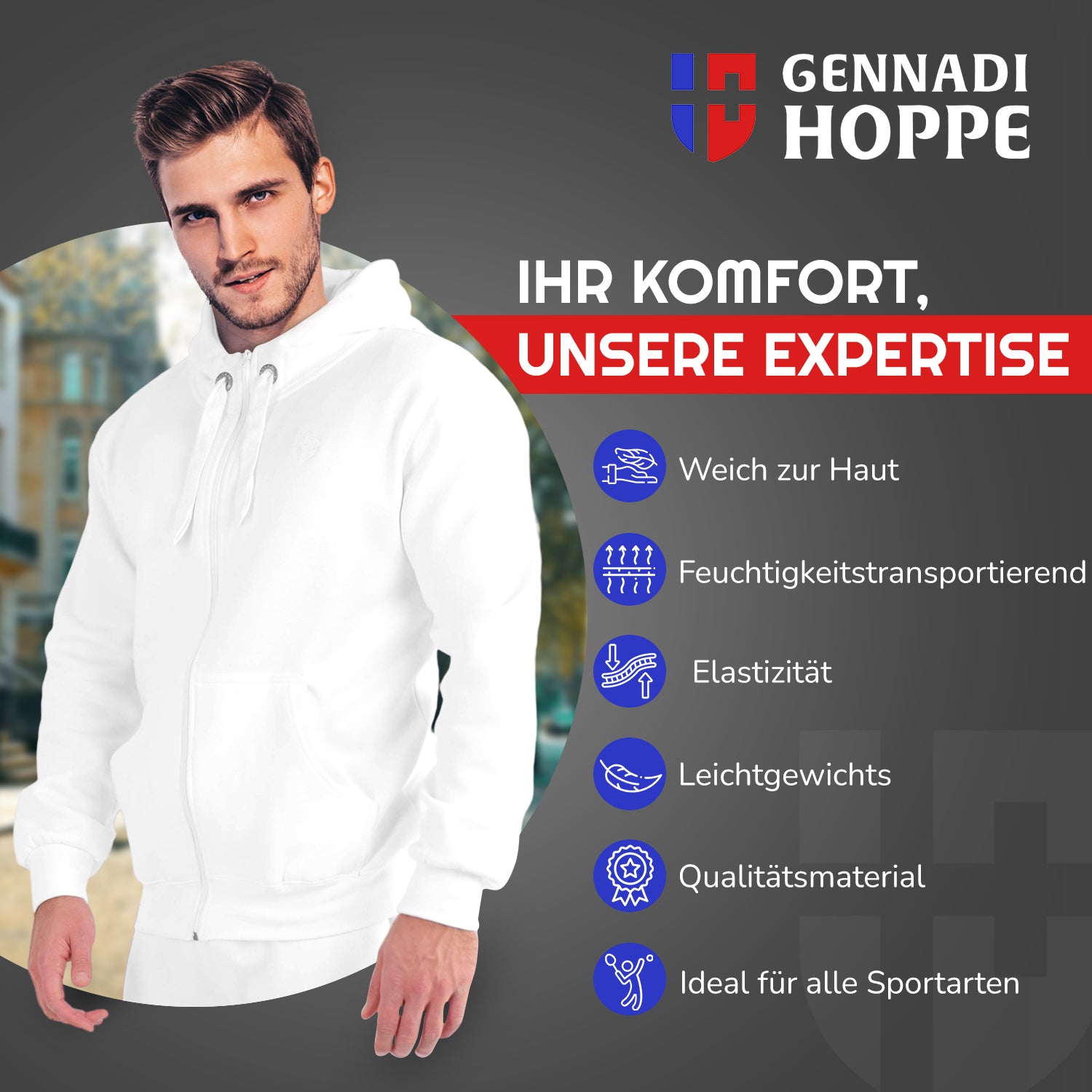 Gennadi Hoppe Herren Trainingsjacke Kapuzenjacke Joggingjacke