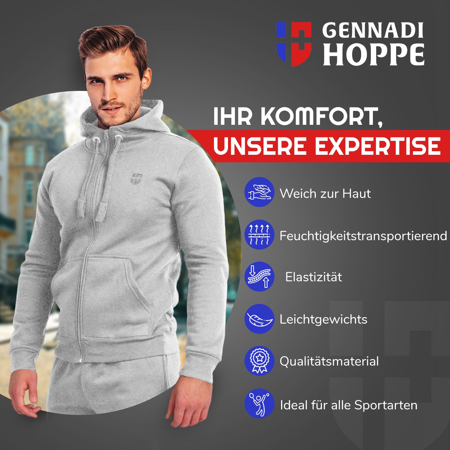 Gennadi Hoppe Herren Trainingsjacke Kapuzenjacke Joggingjacke