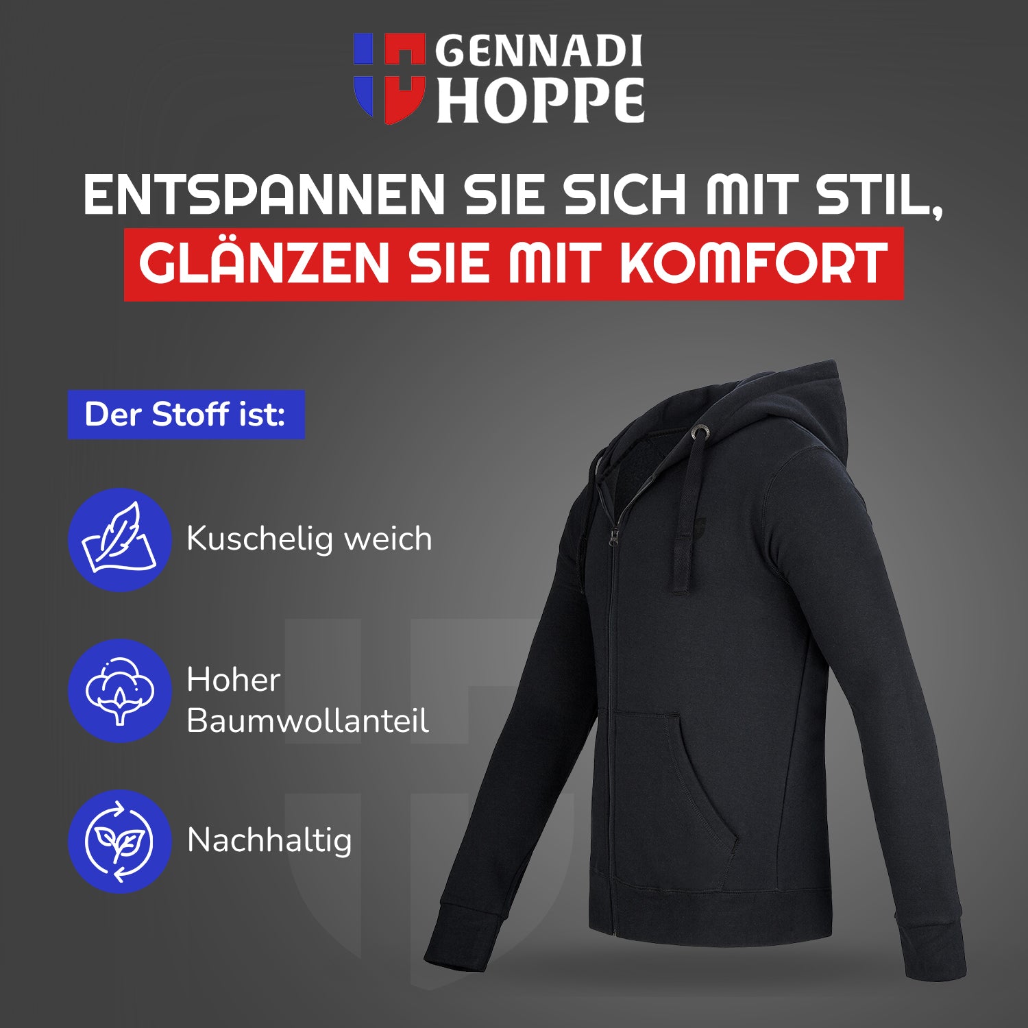 Gennadi Hoppe Herren Trainingsjacke Kapuzenjacke Joggingjacke