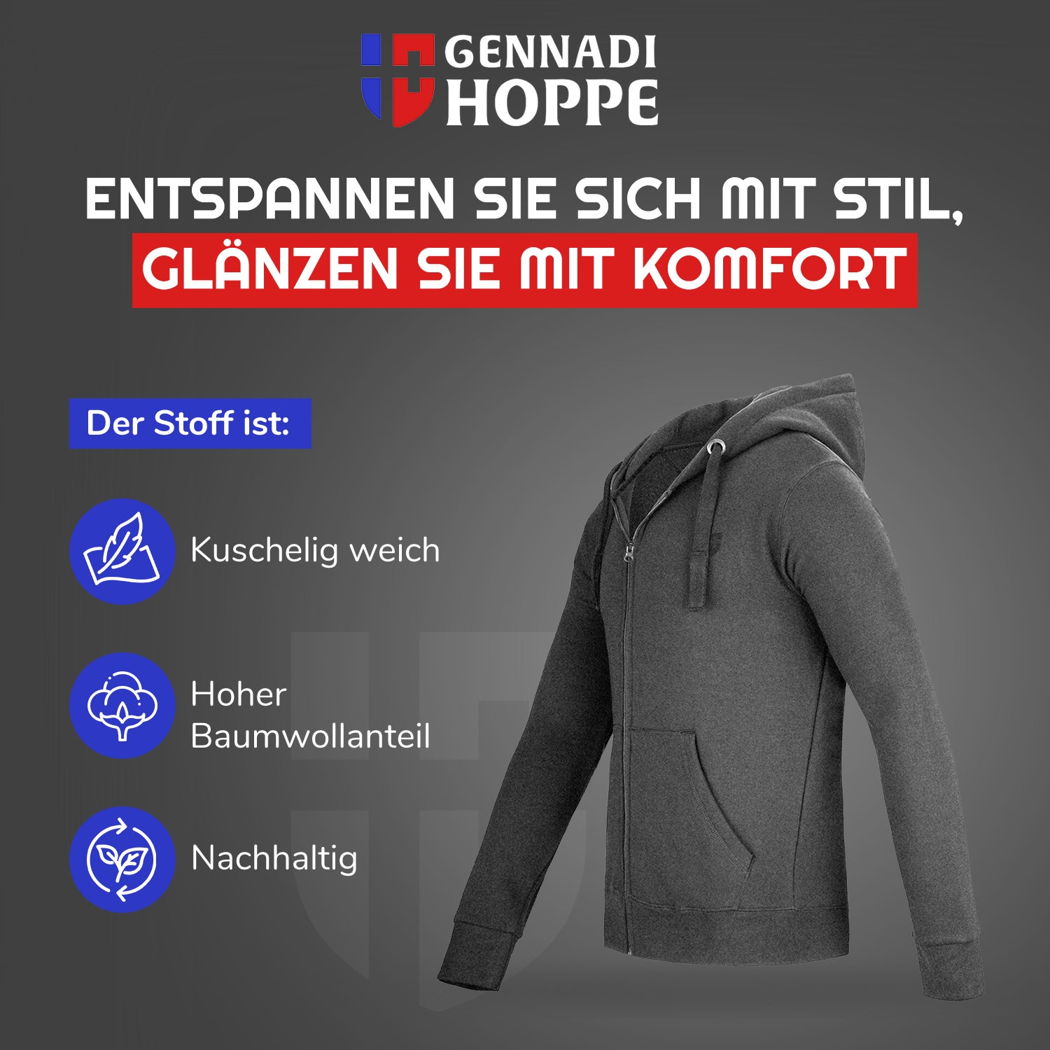 Gennadi Hoppe Herren Trainingsjacke Kapuzenjacke Joggingjacke