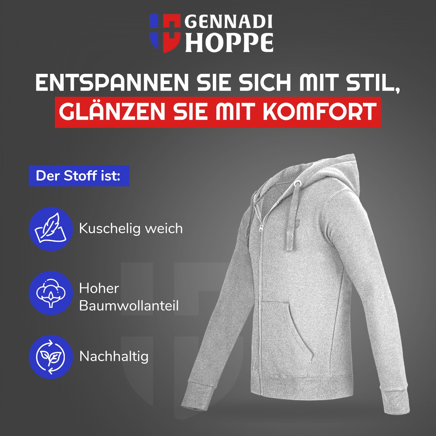 Gennadi Hoppe Herren Trainingsjacke Kapuzenjacke Joggingjacke