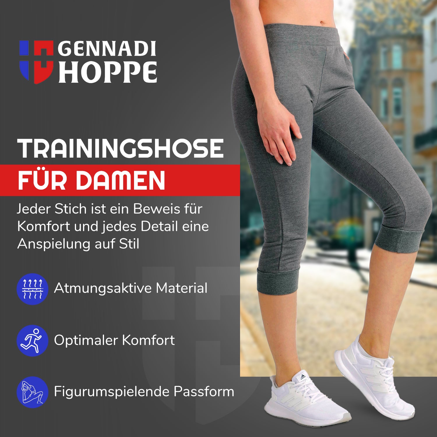 Gennadi Hoppe Damen 3/4 Trainingshose Sporthose kurze Hose Sport Fitness Jogginghose Shorts Barmuda