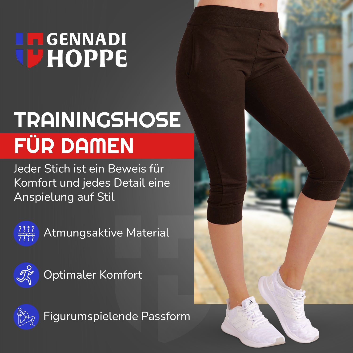 Gennadi Hoppe Damen 3/4 Trainingshose Sporthose kurze Hose Sport Fitness Jogginghose Shorts Barmuda