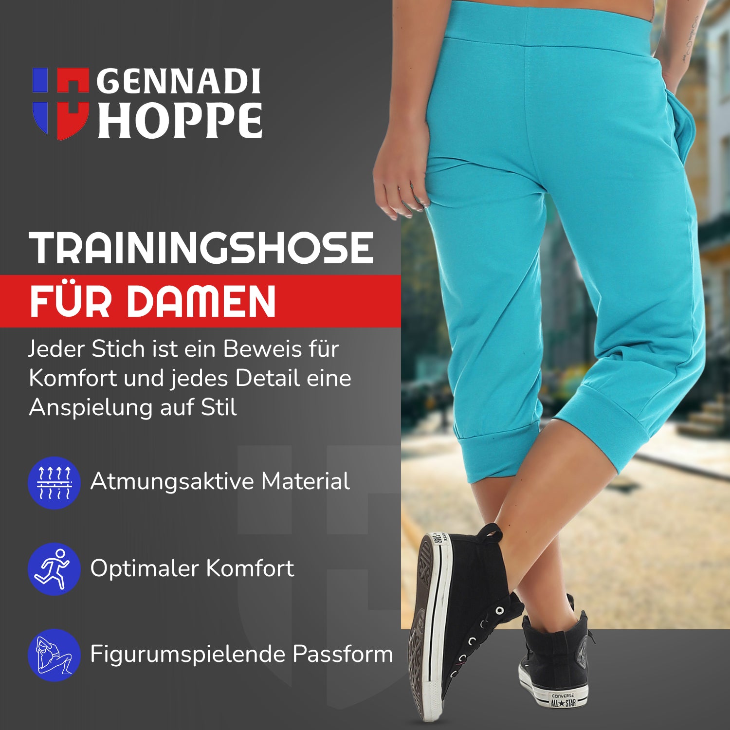 Gennadi Hoppe Damen 3/4 Trainingshose Sporthose kurze Hose Sport Fitness Jogginghose Shorts Barmuda