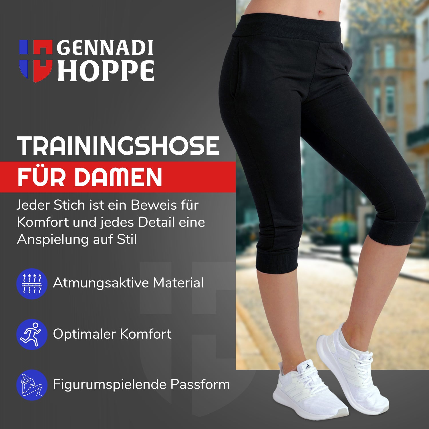 Gennadi Hoppe Damen 3/4 Trainingshose Sporthose kurze Hose Sport Fitness Jogginghose Shorts Barmuda