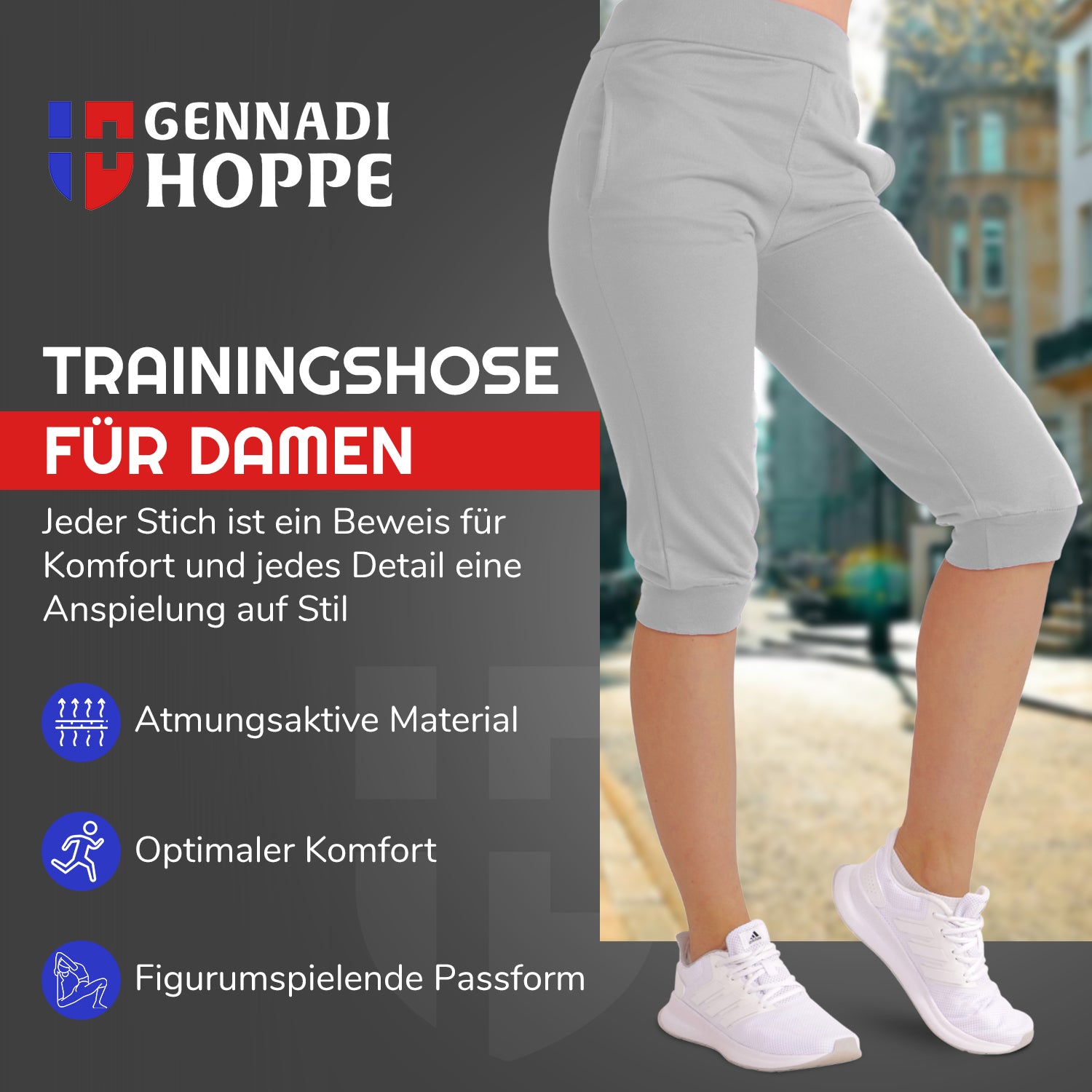 Gennadi Hoppe Damen 3/4 Trainingshose Sporthose kurze Hose Sport Fitness Jogginghose Shorts Barmuda