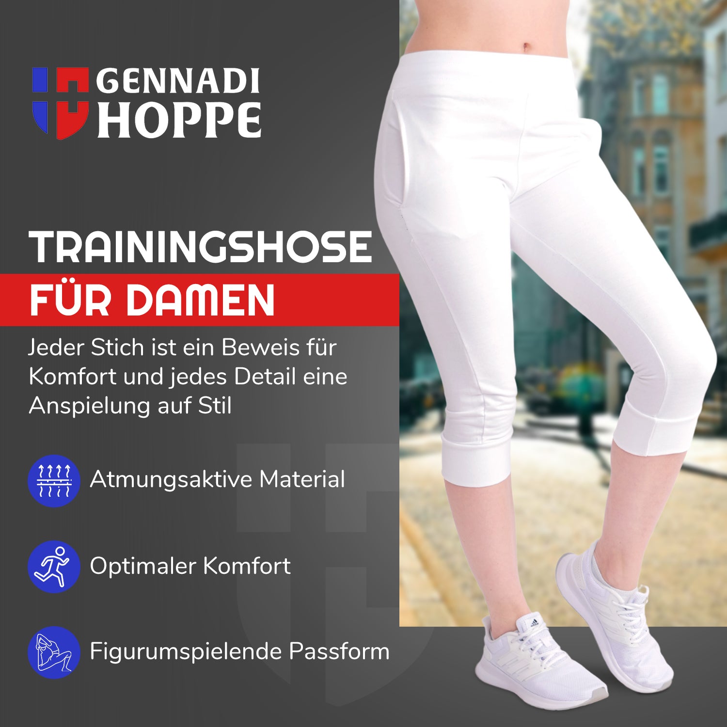 Gennadi Hoppe Damen 3/4 Trainingshose Sporthose kurze Hose Sport Fitness Jogginghose Shorts Barmuda