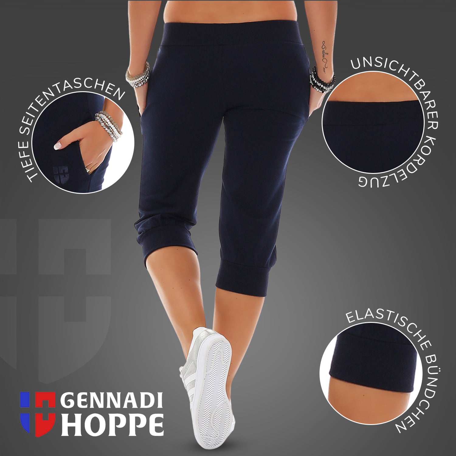 Gennadi Hoppe Damen 3/4 Trainingshose Sporthose kurze Hose Sport Fitness Jogginghose Shorts Barmuda