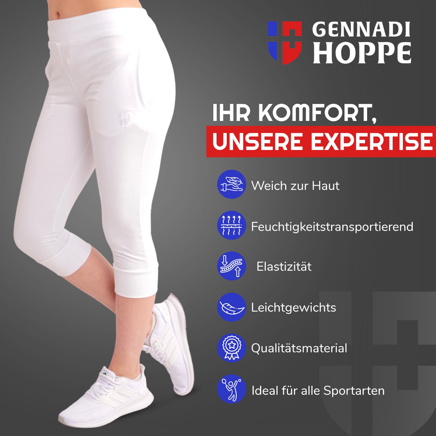 Gennadi Hoppe Damen Baumwoll-Capri Hose 3/4 Sporthose