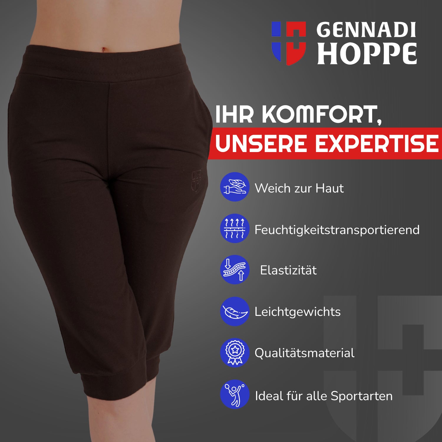 Gennadi Hoppe Damen 3/4 Trainingshose Sporthose kurze Hose Sport Fitness Jogginghose Shorts Barmuda