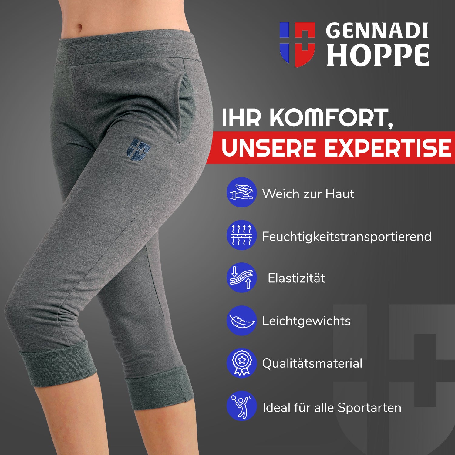 Gennadi Hoppe Damen 3/4 Trainingshose Sporthose kurze Hose Sport Fitness Jogginghose Shorts Barmuda