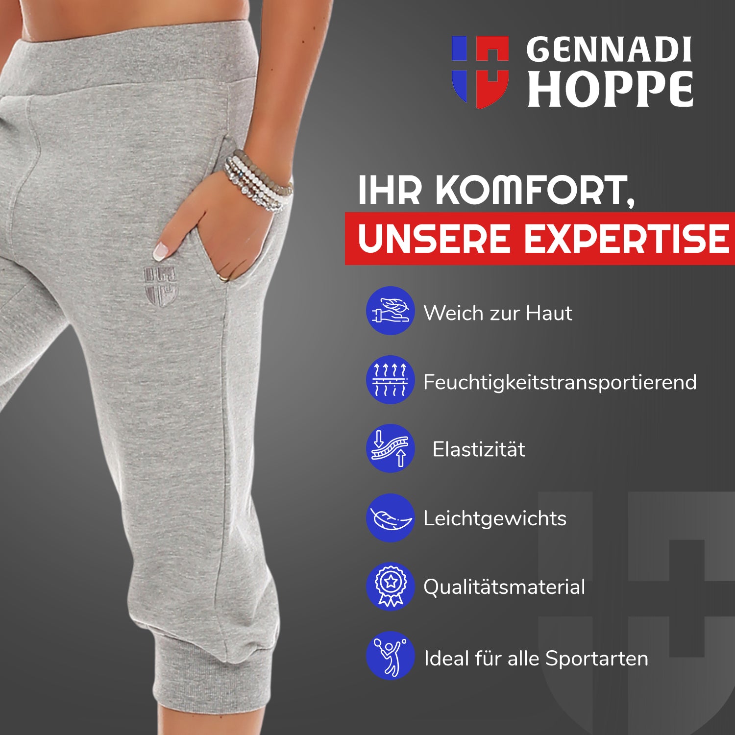 Gennadi Hoppe Damen 3/4 Trainingshose Sporthose kurze Hose Sport Fitness Jogginghose Shorts Barmuda