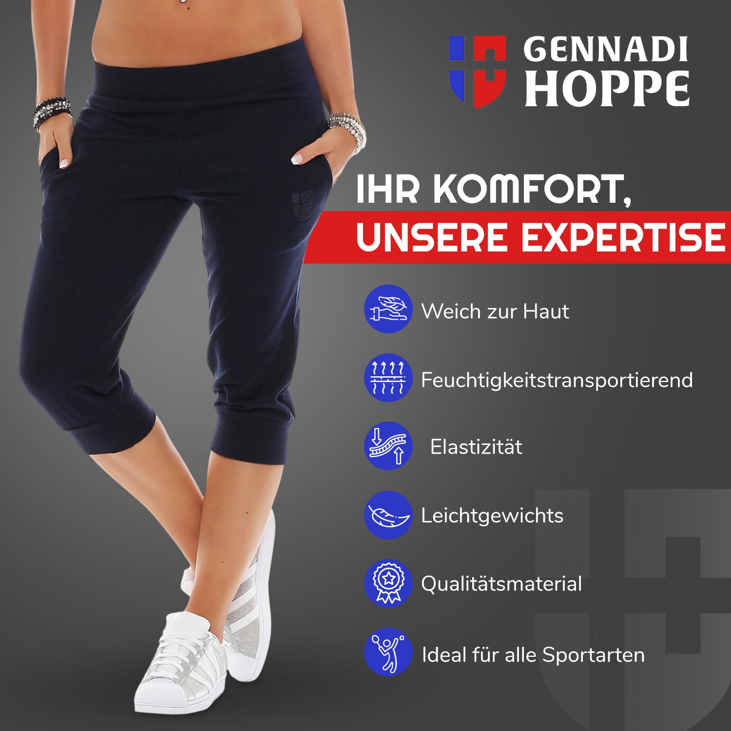 Gennadi Hoppe Damen 3/4 Trainingshose Sporthose kurze Hose Sport Fitness Jogginghose Shorts Barmuda