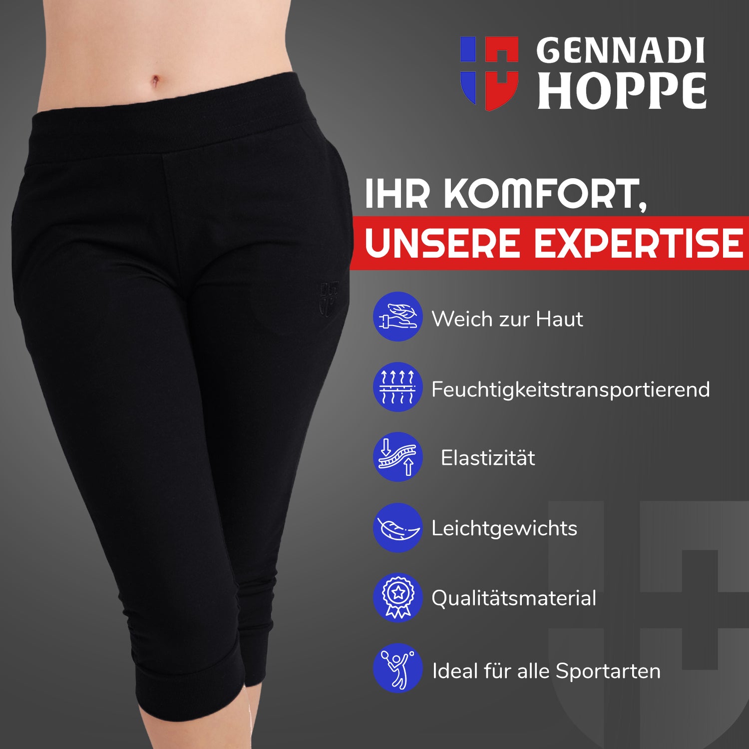 Gennadi Hoppe Damen 3/4 Trainingshose Sporthose kurze Hose Sport Fitness Jogginghose Shorts Barmuda