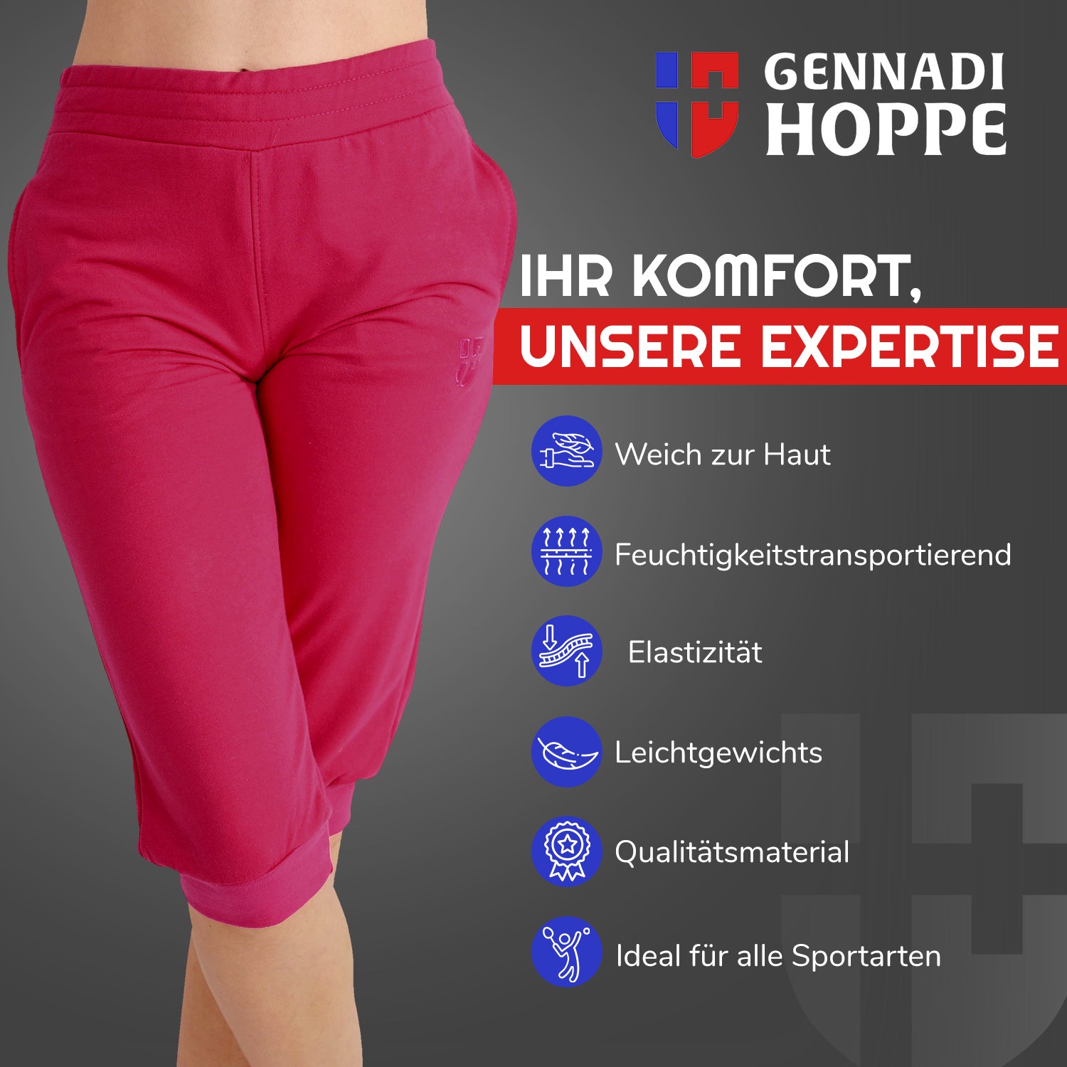 Gennadi Hoppe Damen 3/4 Trainingshose Sporthose kurze Hose Sport Fitness Jogginghose Shorts Barmuda