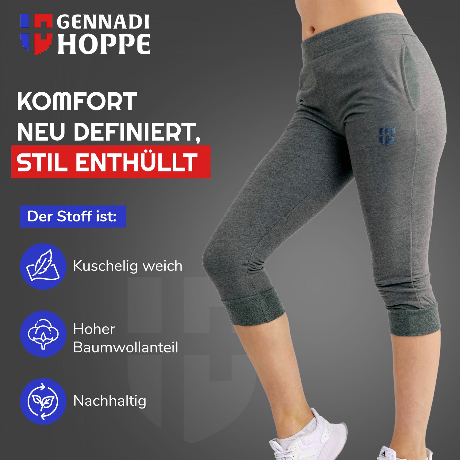 Gennadi Hoppe Damen 3/4 Trainingshose Sporthose kurze Hose Sport Fitness Jogginghose Shorts Barmuda