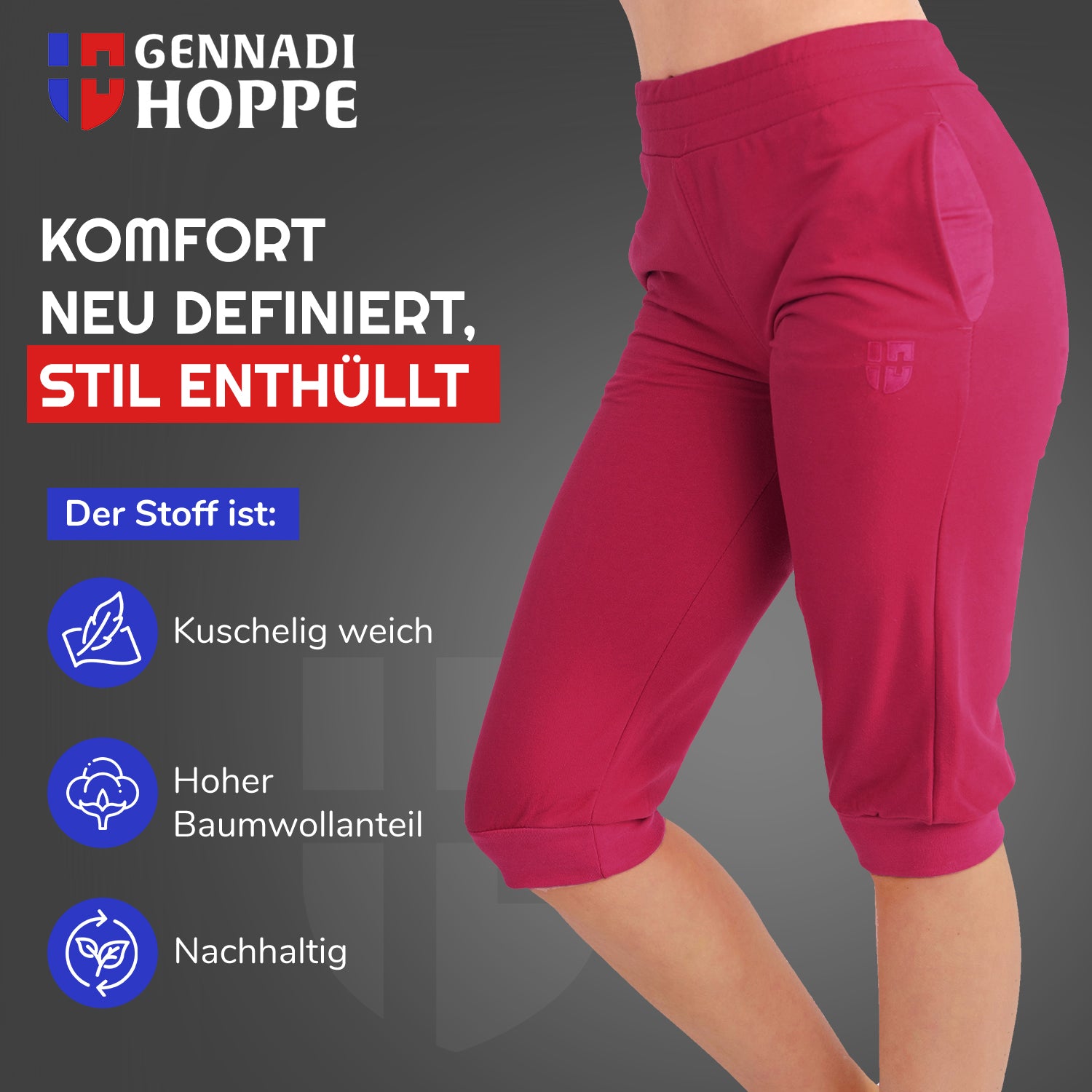 Gennadi Hoppe Damen 3/4 Trainingshose Sporthose kurze Hose Sport Fitness Jogginghose Shorts Barmuda