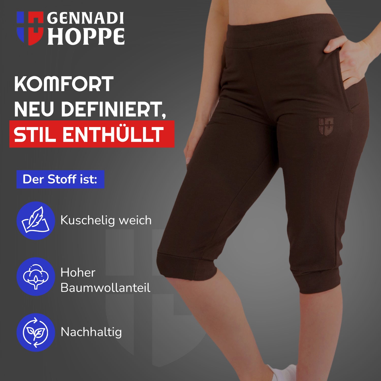 Gennadi Hoppe Damen 3/4 Trainingshose Sporthose kurze Hose Sport Fitness Jogginghose Shorts Barmuda