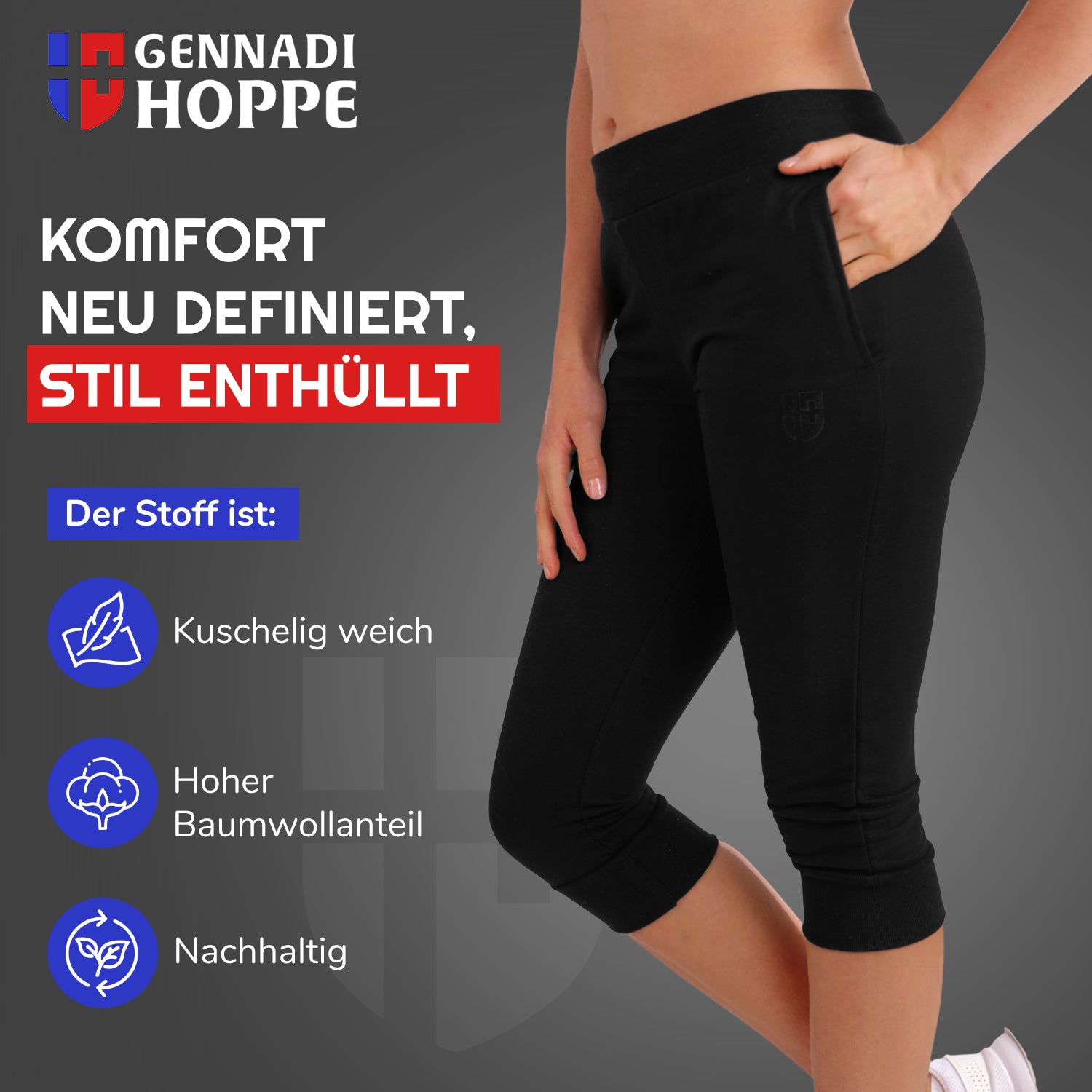 Gennadi Hoppe Damen 3/4 Trainingshose Sporthose kurze Hose Sport Fitness Jogginghose Shorts Barmuda