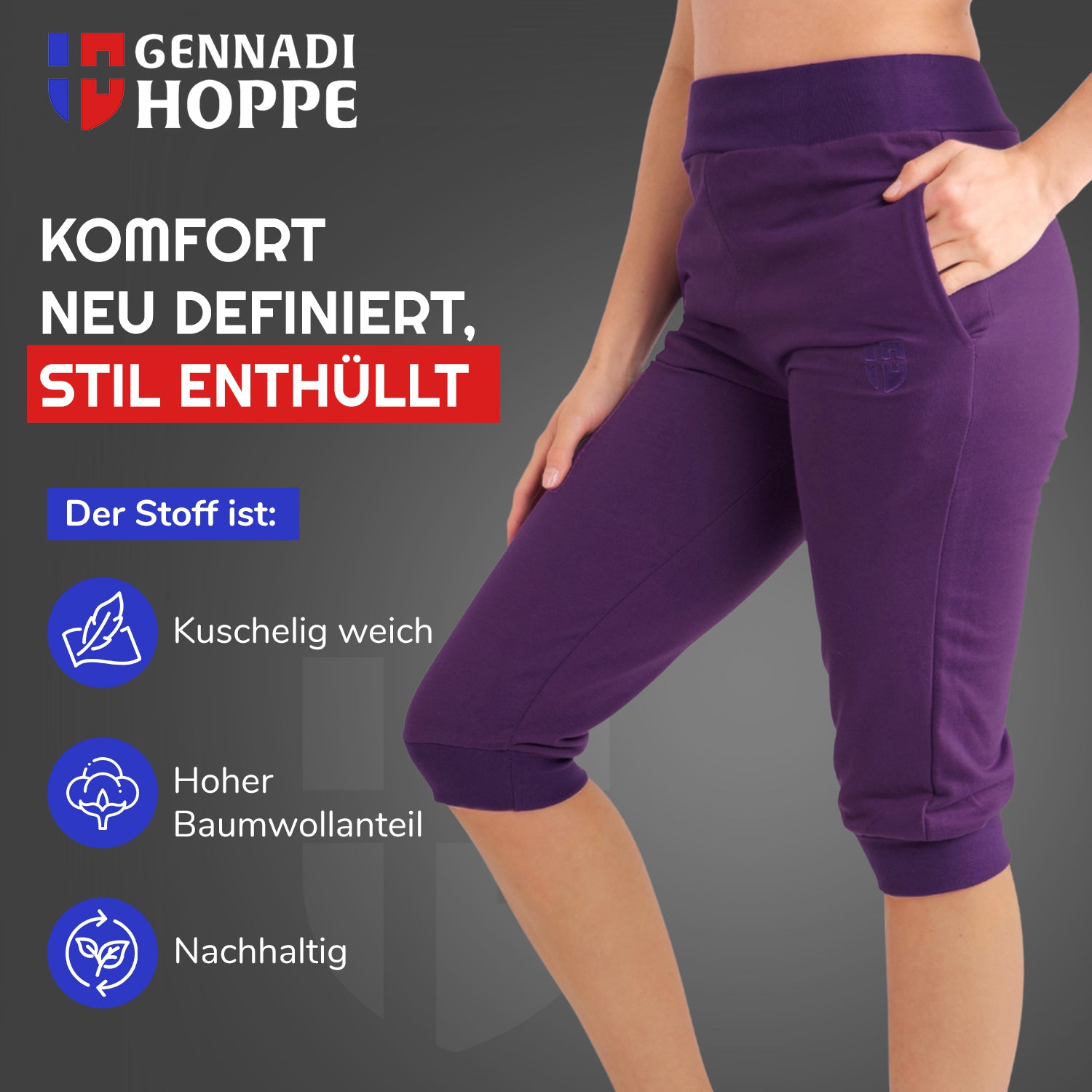 Gennadi Hoppe Damen 3/4 Trainingshose Sporthose kurze Hose Sport Fitness Jogginghose Shorts Barmuda